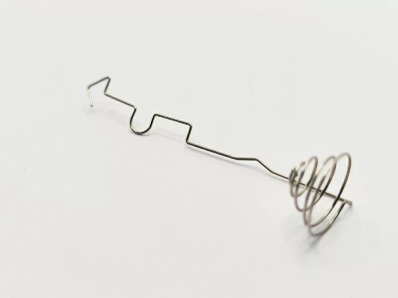 Metal Spring Contact with Coil Spring Buffer and Geometrically Bent Contact Arm